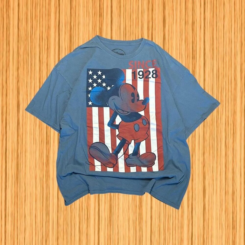Disney Mickey Mouse Since 1928 Distressed American Flag Graphic Tee